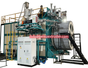 HDPE spiral winding pipe extrusion machine, HDPE waterwell Pipe Extruding Machinery Line, HDPE spiral wound pipe production machine, HDPE polyethylene Spiral winding pipe extrusion machineiry, HDPE polyethylene Spiral winding pipe machines, Extrusion equipment of HDPE polyethylene spiral winding pipe for making wastewater reservoir, Equipment for production of hdpe spiral winding pipe,